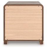 Fortlorn Walnut Brown Queen Panel Bed, Dresser, Mirror and Nightstand by Ashley at Eve Furniture