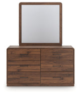 Fortlorn Walnut Brown Queen Panel Bed, Dresser, Mirror and Nightstand by Ashley at Eve Furniture