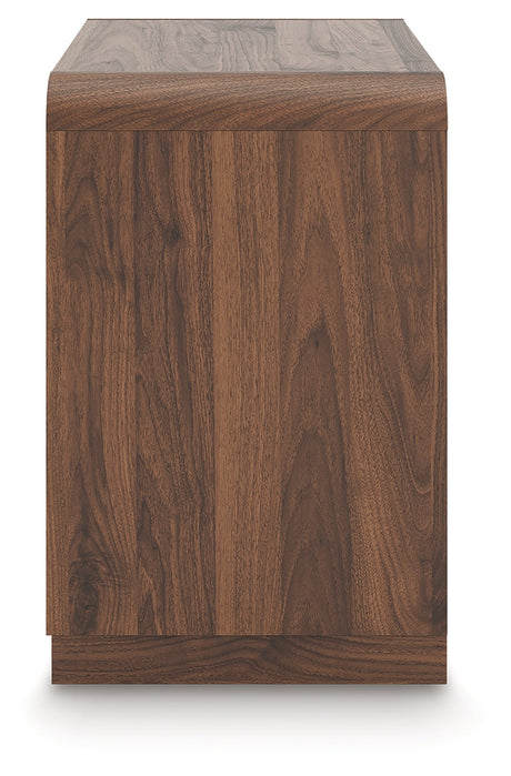 Fortlorn Walnut Brown Queen Panel Bed, Dresser, Mirror and Nightstand by Ashley at Eve Furniture