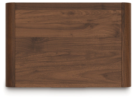 Fortlorn Walnut Brown Queen Panel Bed, Dresser, Mirror and Nightstand by Ashley at Eve Furniture