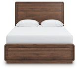 Fortlorn Walnut Brown Queen Panel Bed, Dresser, Mirror and Nightstand by Ashley at Eve Furniture