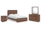 Fortlorn Walnut Brown Queen Panel Bed, Dresser, Mirror and Nightstand by Ashley at Eve Furniture