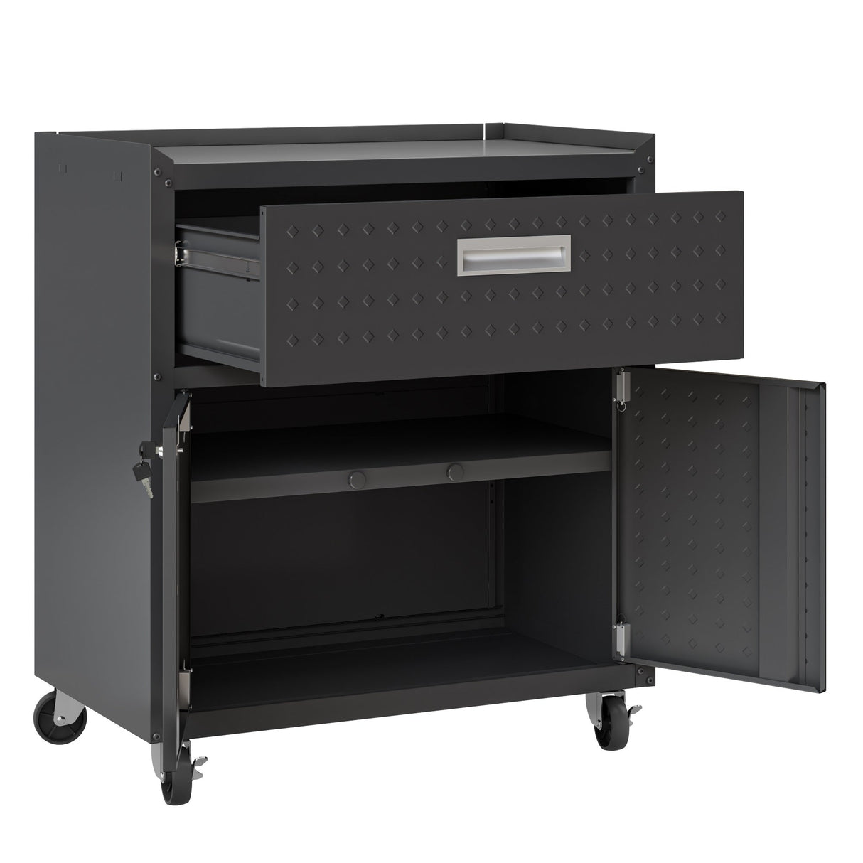Fortress 31.5" Mobile Garage Cabinet with Drawer and Shelves in Charcoal Grey by Manhattan Comfort at Eve Furniture