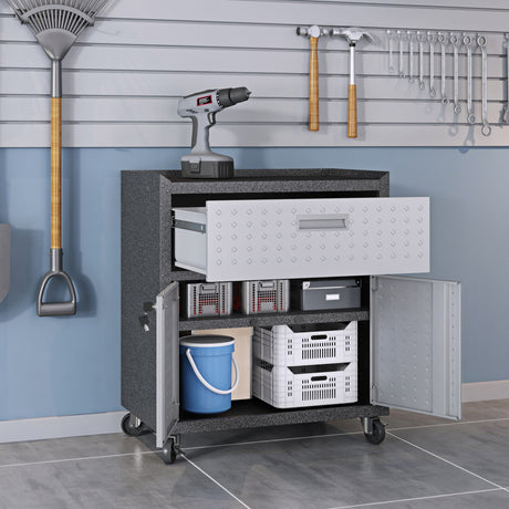 Fortress 31.5" Mobile Garage Cabinet with Drawer and Shelves in Grey by Manhattan Comfort at Eve Furniture
