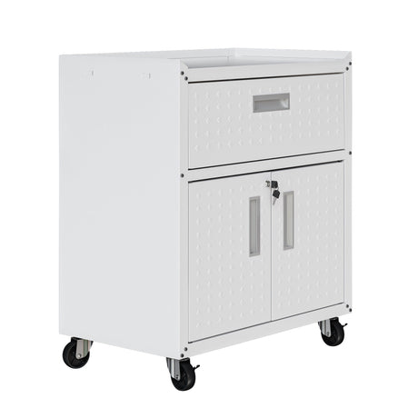 Fortress 31.5" Mobile Garage Cabinet with Drawer and Shelves in White by Manhattan Comfort at Eve Furniture