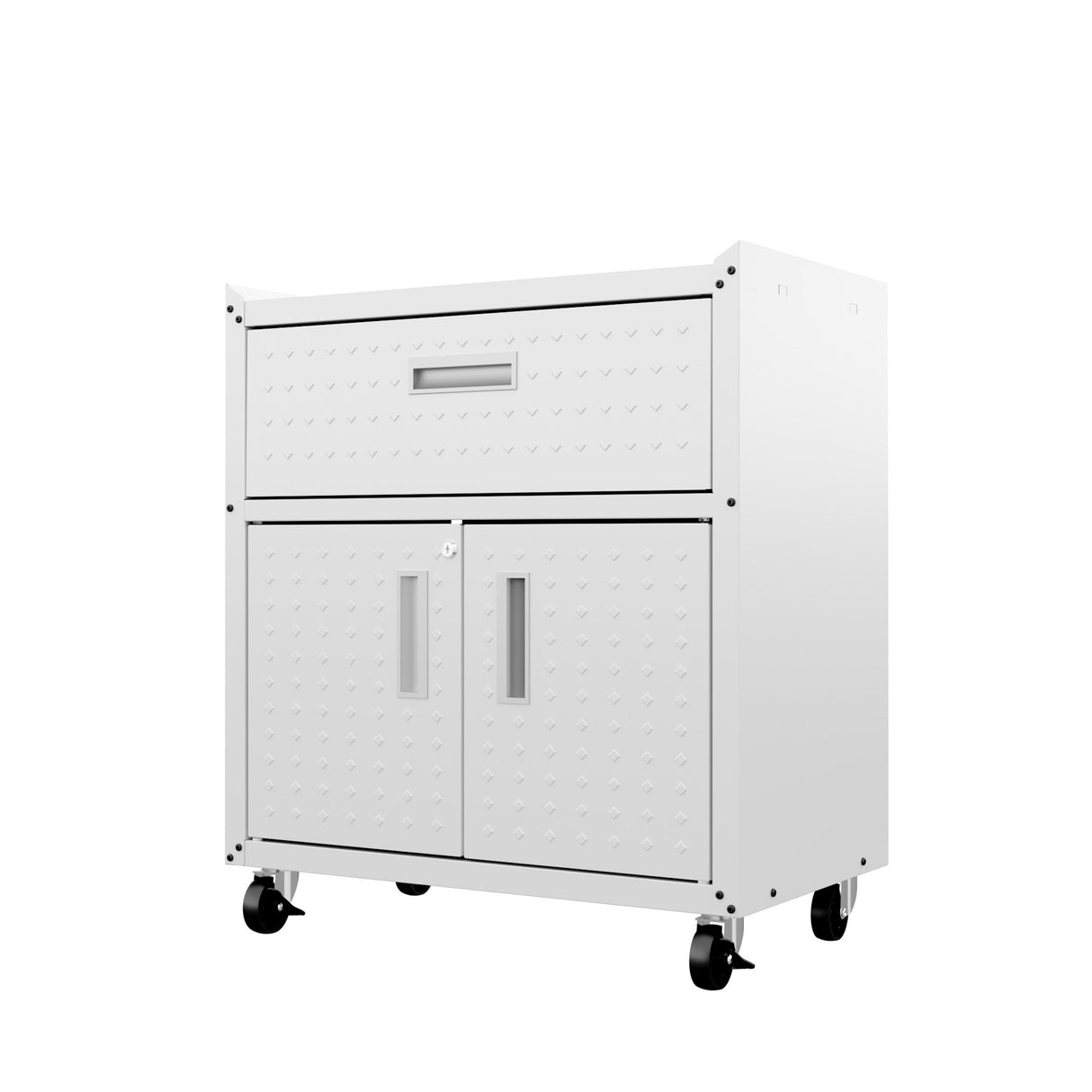 Fortress 31.5" Mobile Garage Cabinet with Drawer and Shelves in White by Manhattan Comfort at Eve Furniture