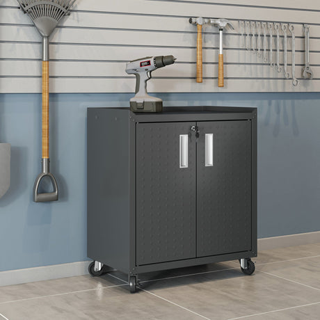 Fortress 31.5" Mobile Garage Cabinet with Shelves in Charcoal Grey by Manhattan Comfort at Eve Furniture