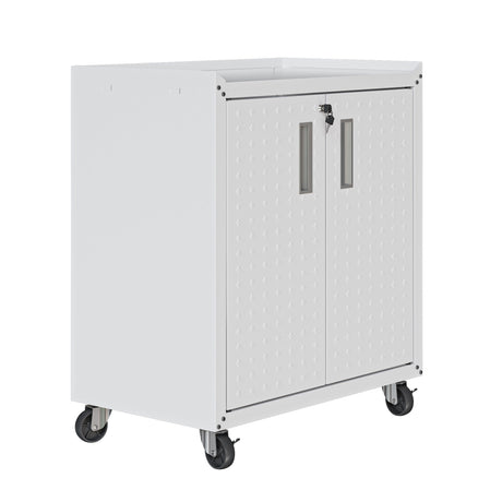 Fortress 31.5" Mobile Garage Cabinet with Shelves in White by Manhattan Comfort at Eve Furniture