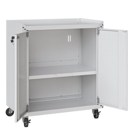Fortress 31.5" Mobile Garage Cabinet with Shelves in White by Manhattan Comfort at Eve Furniture