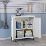 Fortress 31.5" Mobile Garage Cabinet with Shelves in White by Manhattan Comfort at Eve Furniture