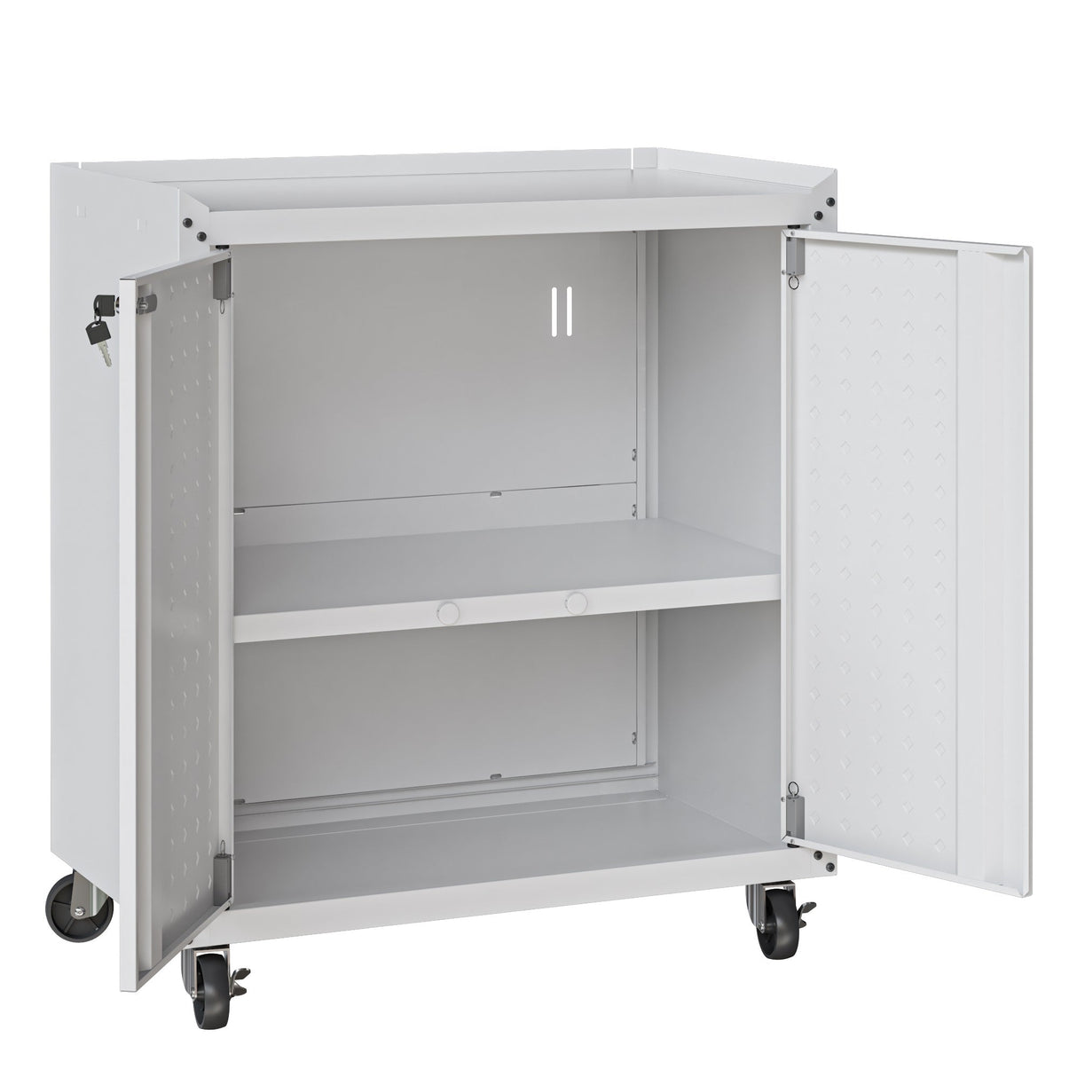 Fortress 31.5" Mobile Garage Cabinet with Shelves in White by Manhattan Comfort at Eve Furniture