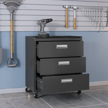 Fortress 31.5" Mobile Garage Chest with Drawers in Charcoal Grey by Manhattan Comfort at Eve Furniture