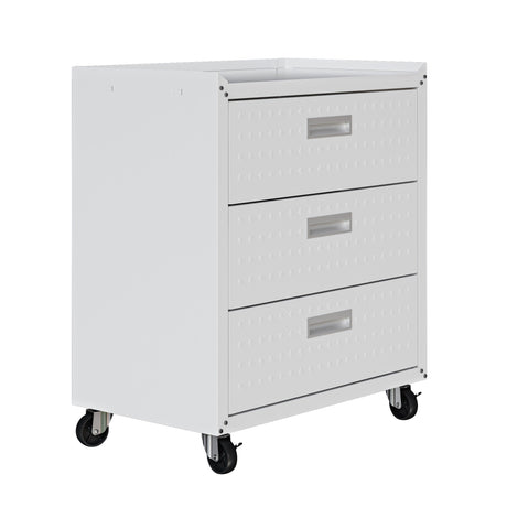 Fortress 31.5" Mobile Garage Chest with Drawers in White by Manhattan Comfort at Eve Furniture