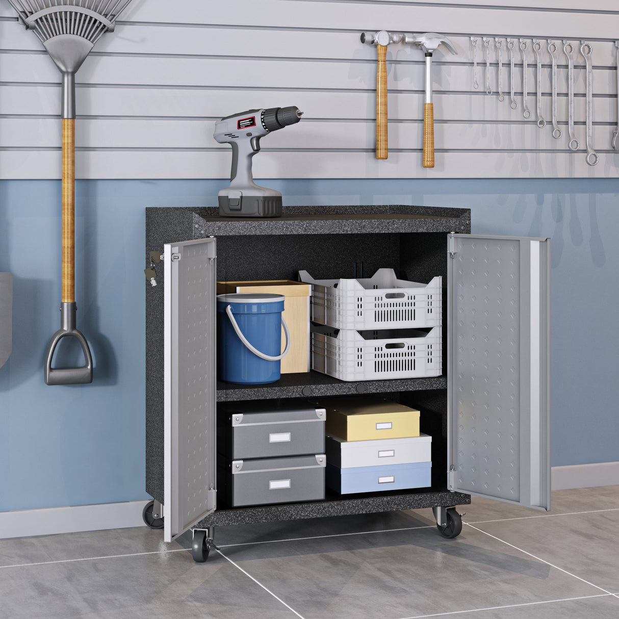 Fortress 6-Piece Garage Set in Grey by Manhattan Comfort at Eve Furniture