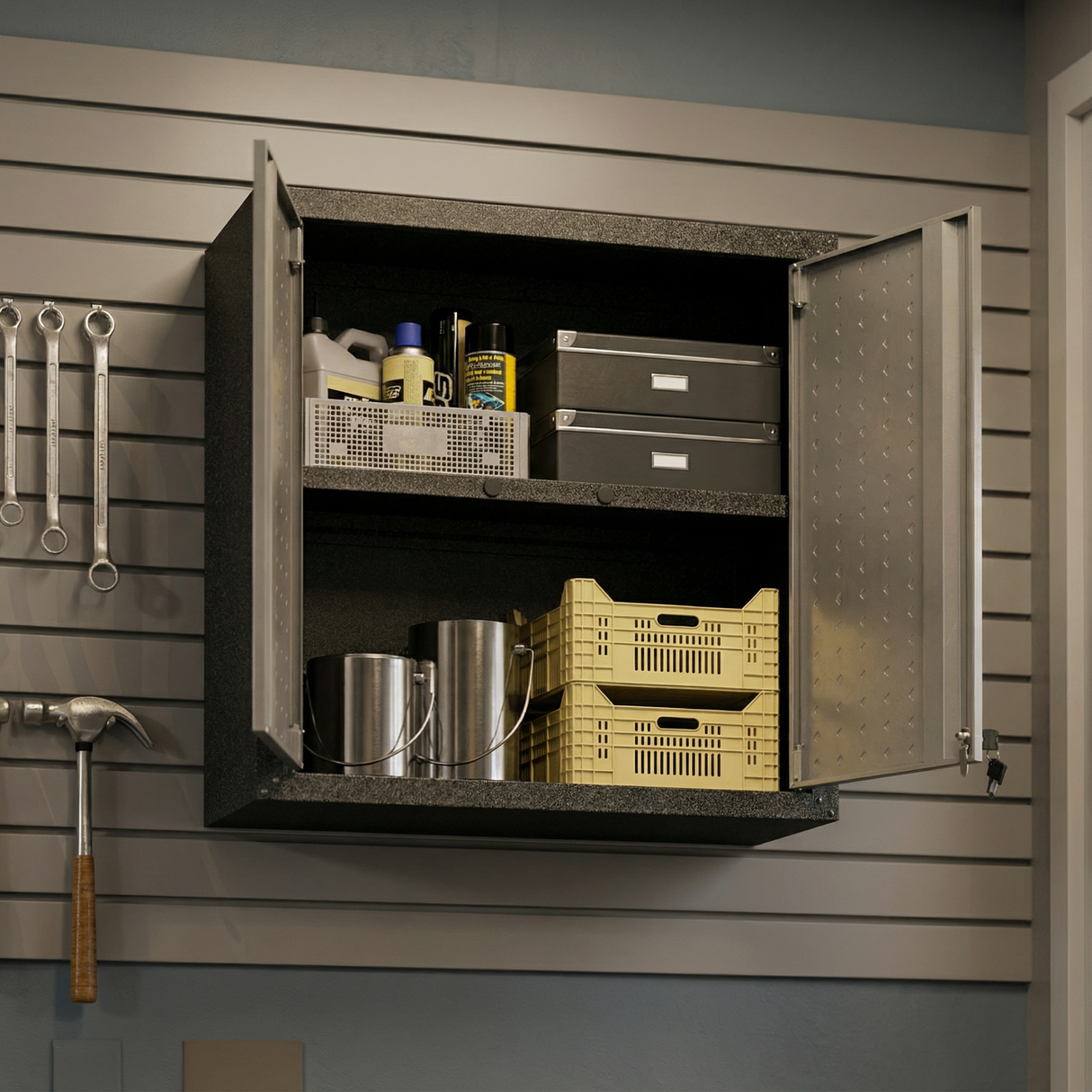 Fortress Floating Garage Cabinet in Grey by Manhattan Comfort at Eve Furniture