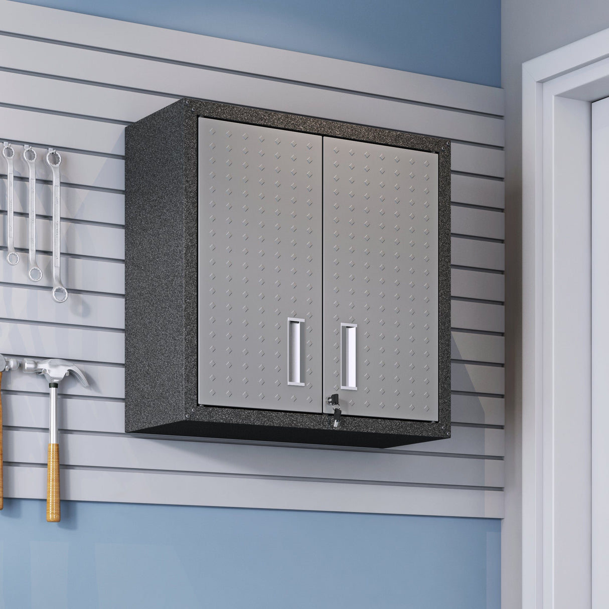 Fortress Floating Garage Cabinet in Grey by Manhattan Comfort at Eve Furniture