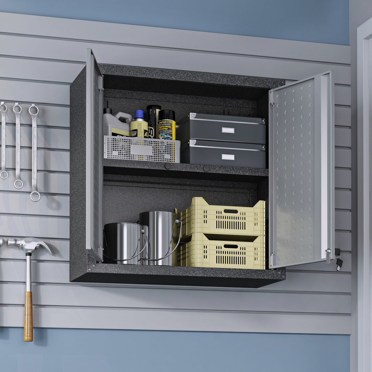 Fortress Floating Garage Cabinet in Grey by Manhattan Comfort at Eve Furniture