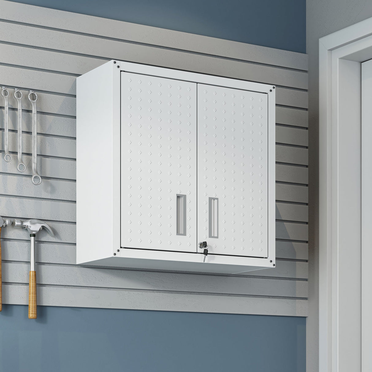 Fortress Floating Garage Cabinet in White by Manhattan Comfort at Eve Furniture