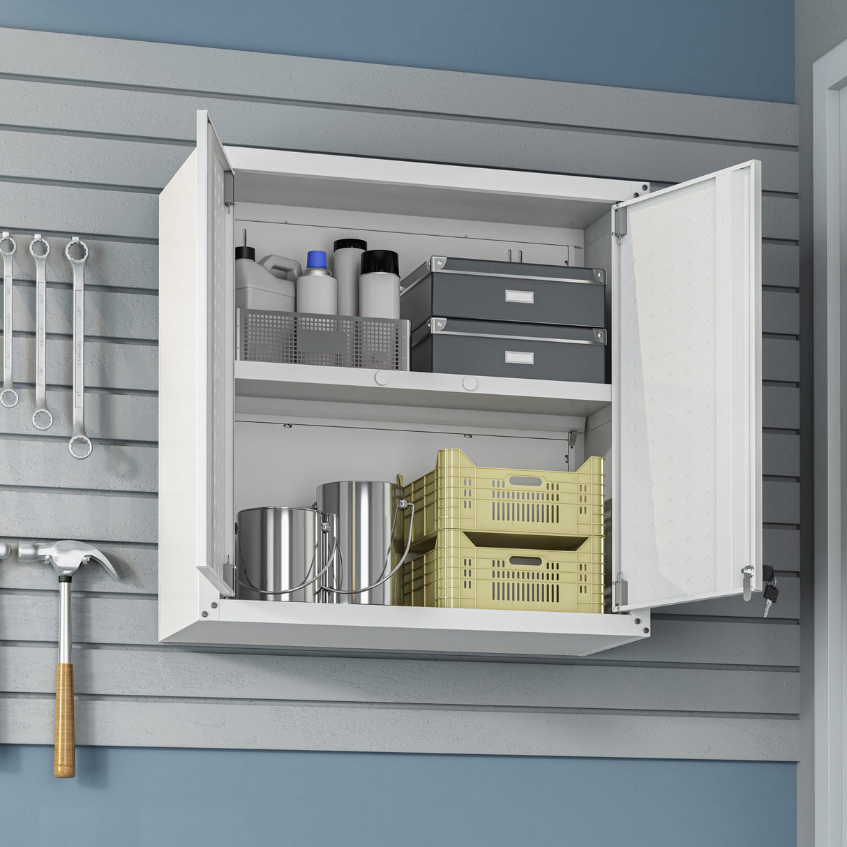 Fortress Floating Garage Cabinet in White by Manhattan Comfort at Eve Furniture