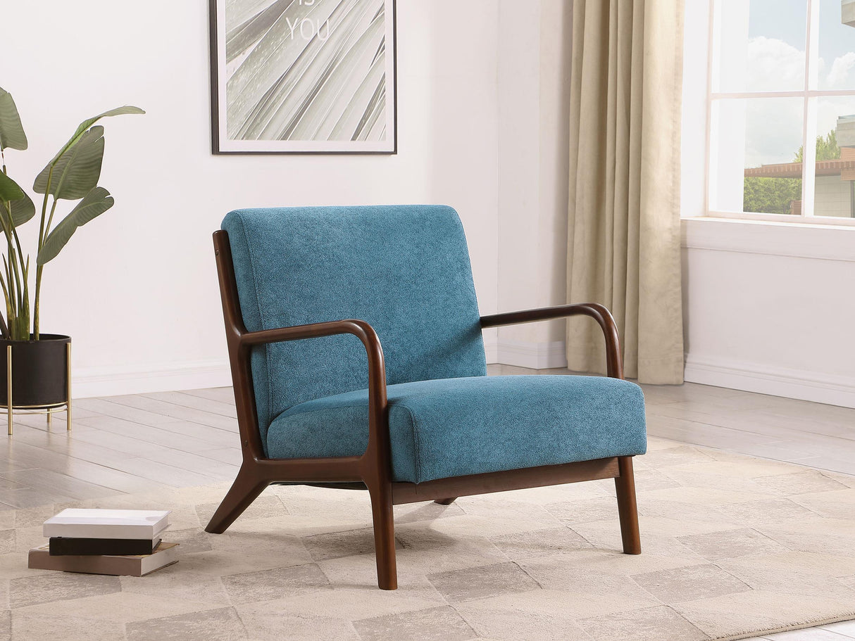 Foster Peacock Blue Upholstered Wood Frame Accent Chair by Coaster - Eve Furniture