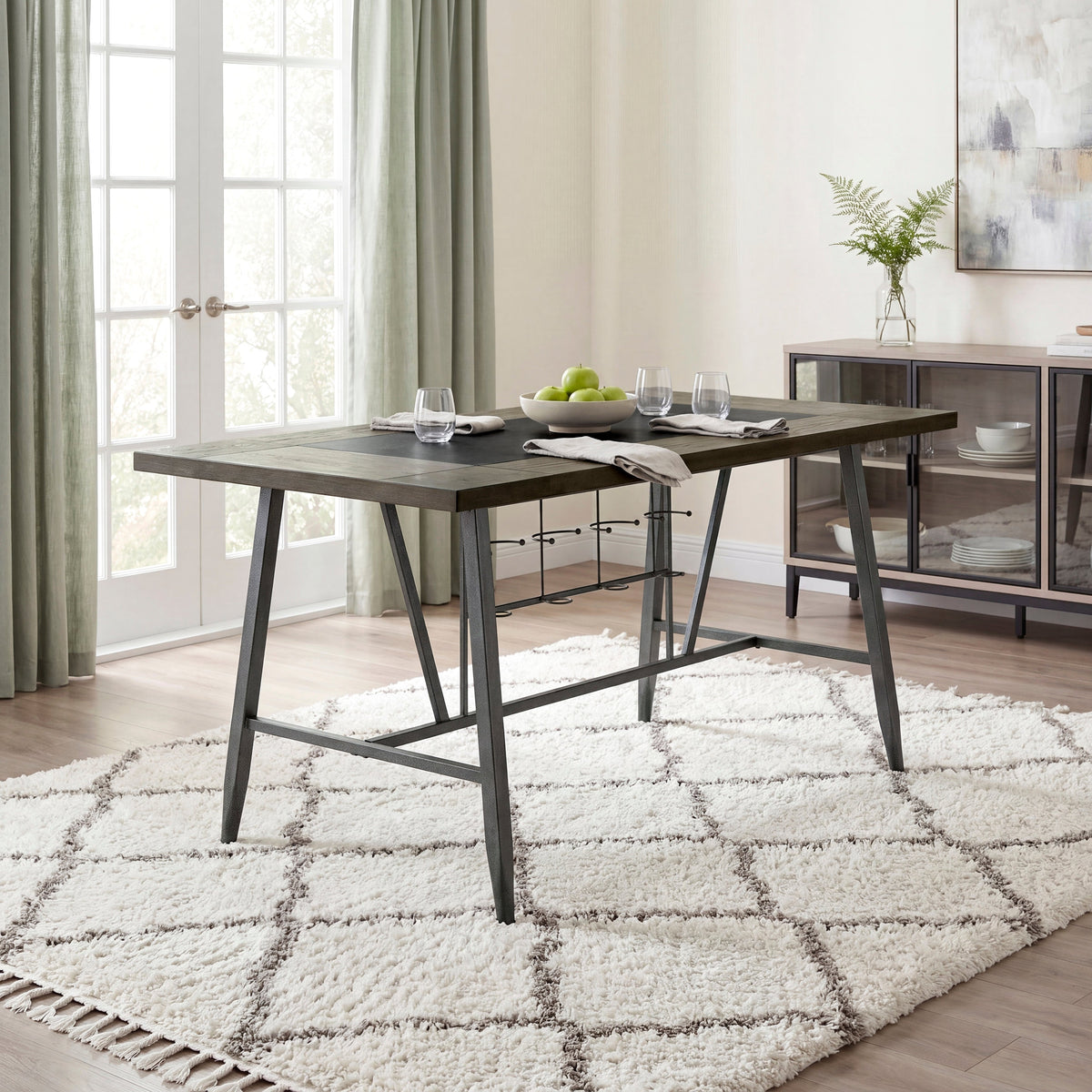 Foundry Brown/Gunmetal Counter Height Table with Wine Rack by Homelegance at Eve Furniture