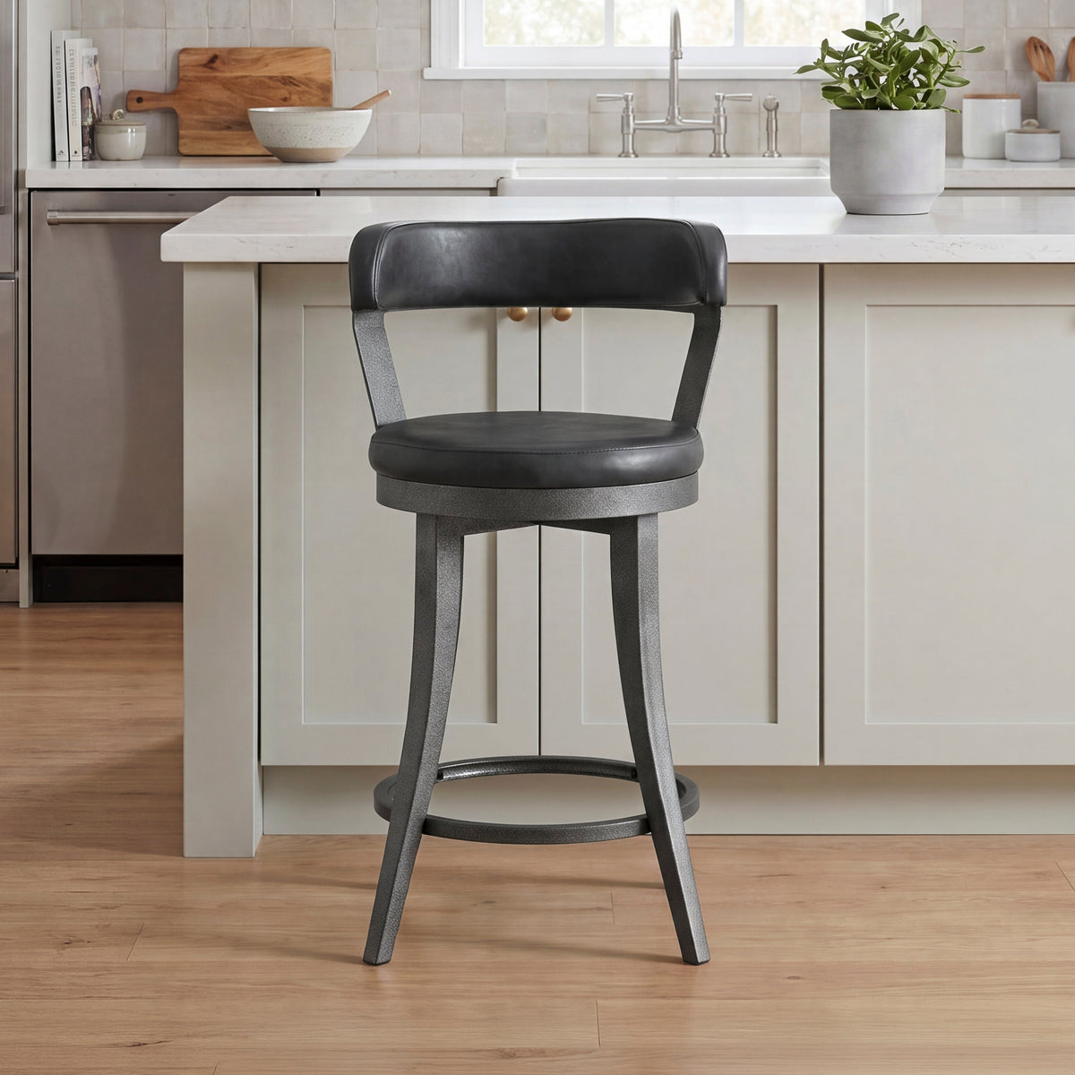 Foundry Gunmetal/Black Faux Leather Swivel Counter Height Chair, Set of 2 by Homelegance at Eve Furniture