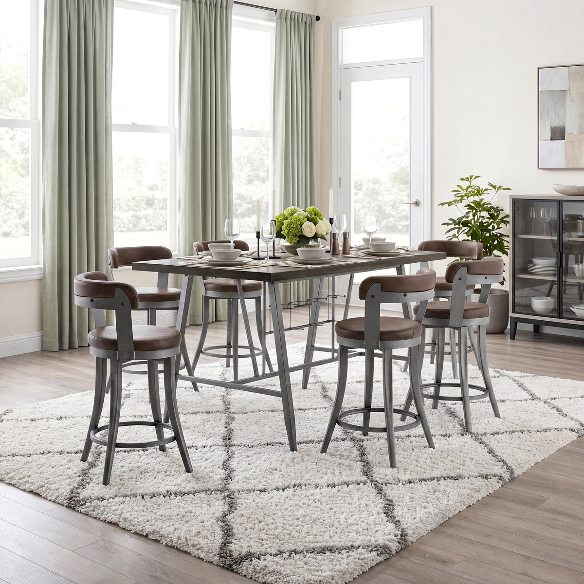 Foundry Gunmetal/Light Brown Faux Leather Swivel Counter Height Chair, Set of 2 by Homelegance at Eve Furniture