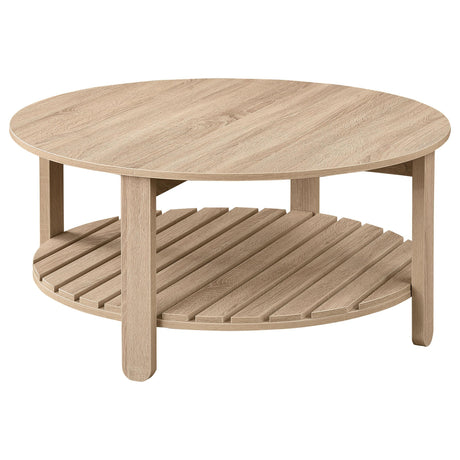 Fowler 1-shelf Round Engineered Wood Coffee Table Natural by Coaster at Eve Furniture