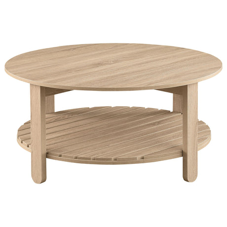 Fowler 1-shelf Round Engineered Wood Coffee Table Natural by Coaster at Eve Furniture