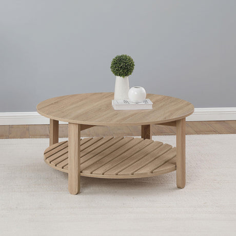 Fowler 1-shelf Round Engineered Wood Coffee Table Natural by Coaster at Eve Furniture