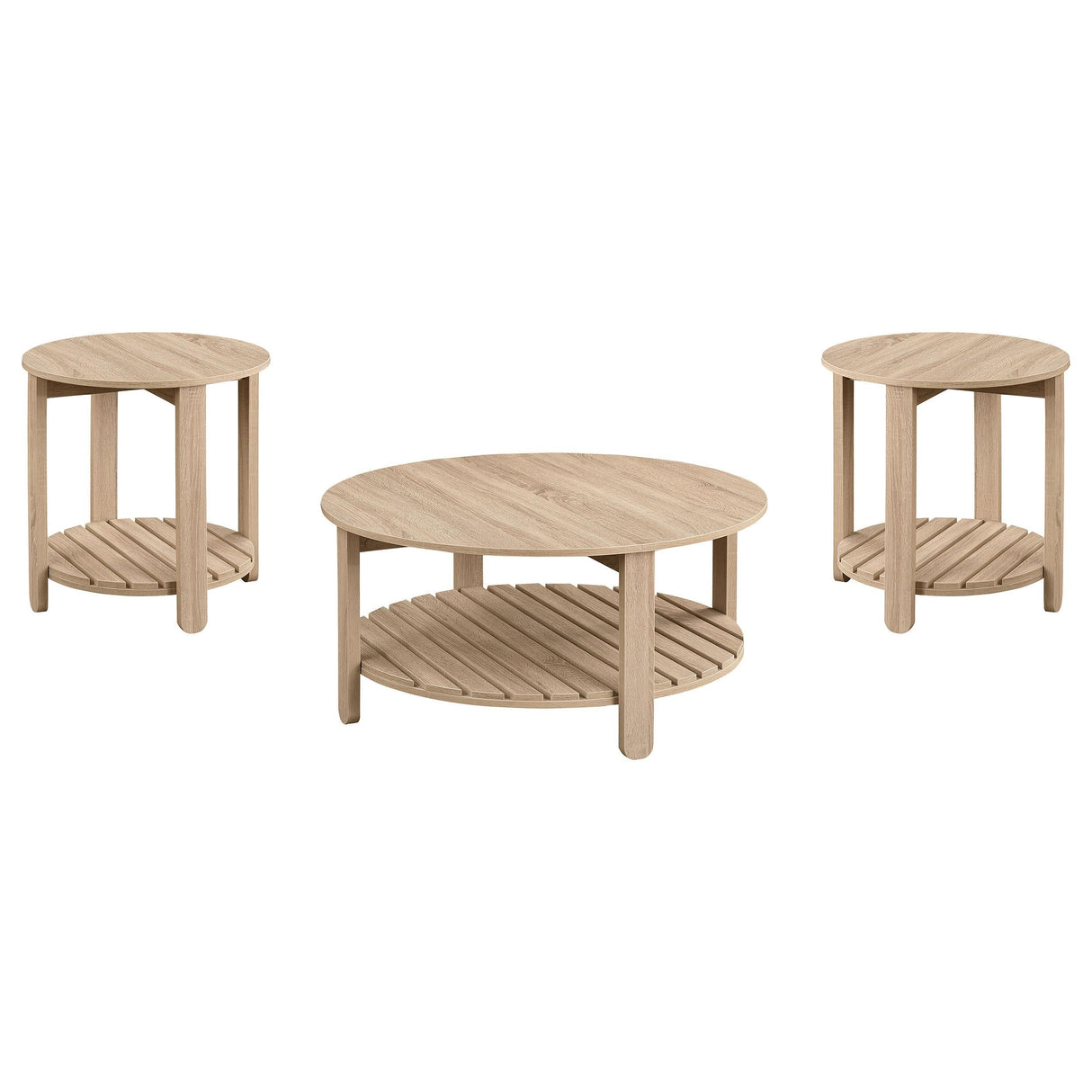 Fowler Natural 3-Piece Round Coffee and End Table Set by Coaster at Eve Furniture