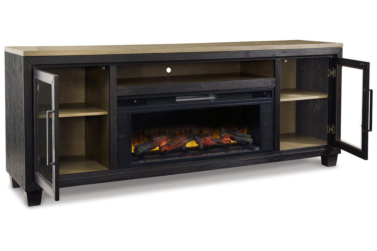 Foyland Black/Brown 83" TV Stand with Electric Fireplace by Ashley at Eve Furniture
