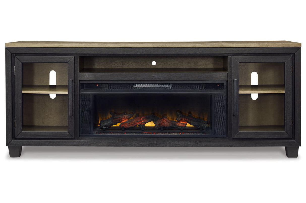 Foyland Black/Brown 83" TV Stand with Electric Fireplace by Ashley at Eve Furniture