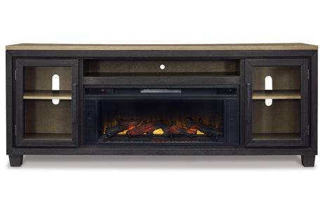 Foyland Black/Brown 83" TV Stand with Electric Fireplace by Ashley at Eve Furniture