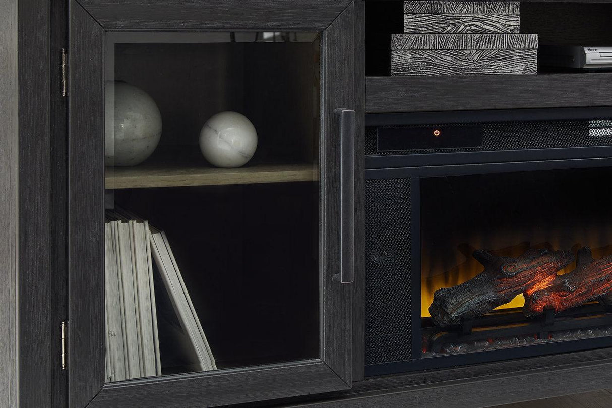 Foyland Black/Brown 83" TV Stand with Electric Fireplace by Ashley at Eve Furniture