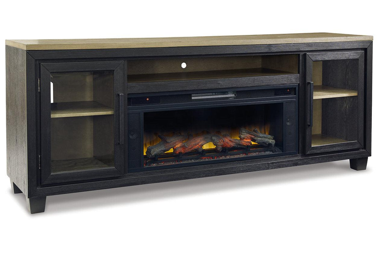 Foyland Black/Brown 83" TV Stand with Electric Fireplace by Ashley at Eve Furniture