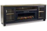 Foyland Black/Brown 83" TV Stand with Electric Fireplace by Ashley at Eve Furniture