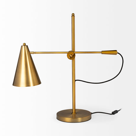 Fragon I Gold-Tone Metal Adjustable Cone Shade Table Lamp by Mercana at Eve Furniture