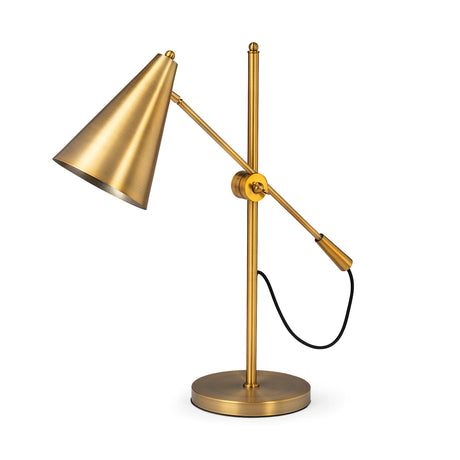 Fragon I Gold-Tone Metal Adjustable Cone Shade Table Lamp by Mercana at Eve Furniture