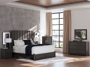 Fraluna Charcoal Storage Panel Bedroom Set with 2 Footboard Drawers by Ashley at Eve Furniture
