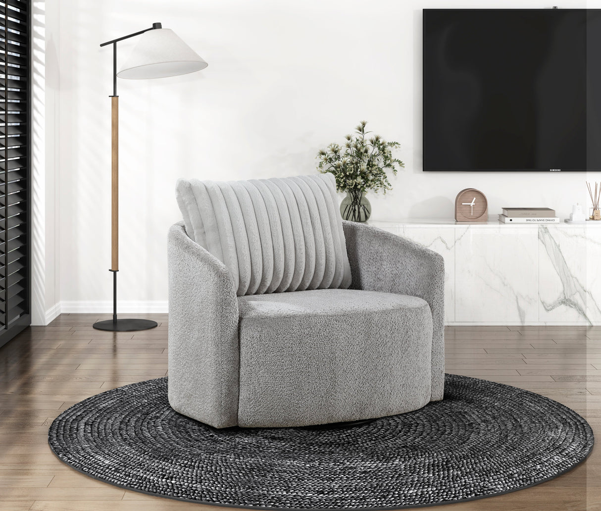 Francine Gray Chenille Swivel Chair by Homelegance at Eve Furniture