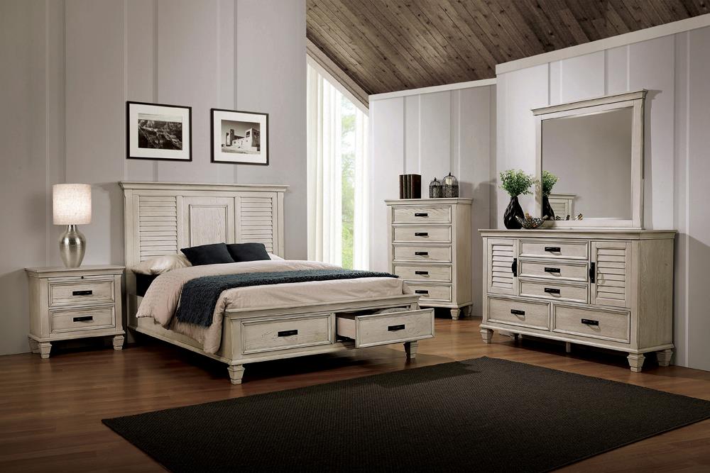 Franco Antique White 4-Piece Queen Storage Bedroom Set