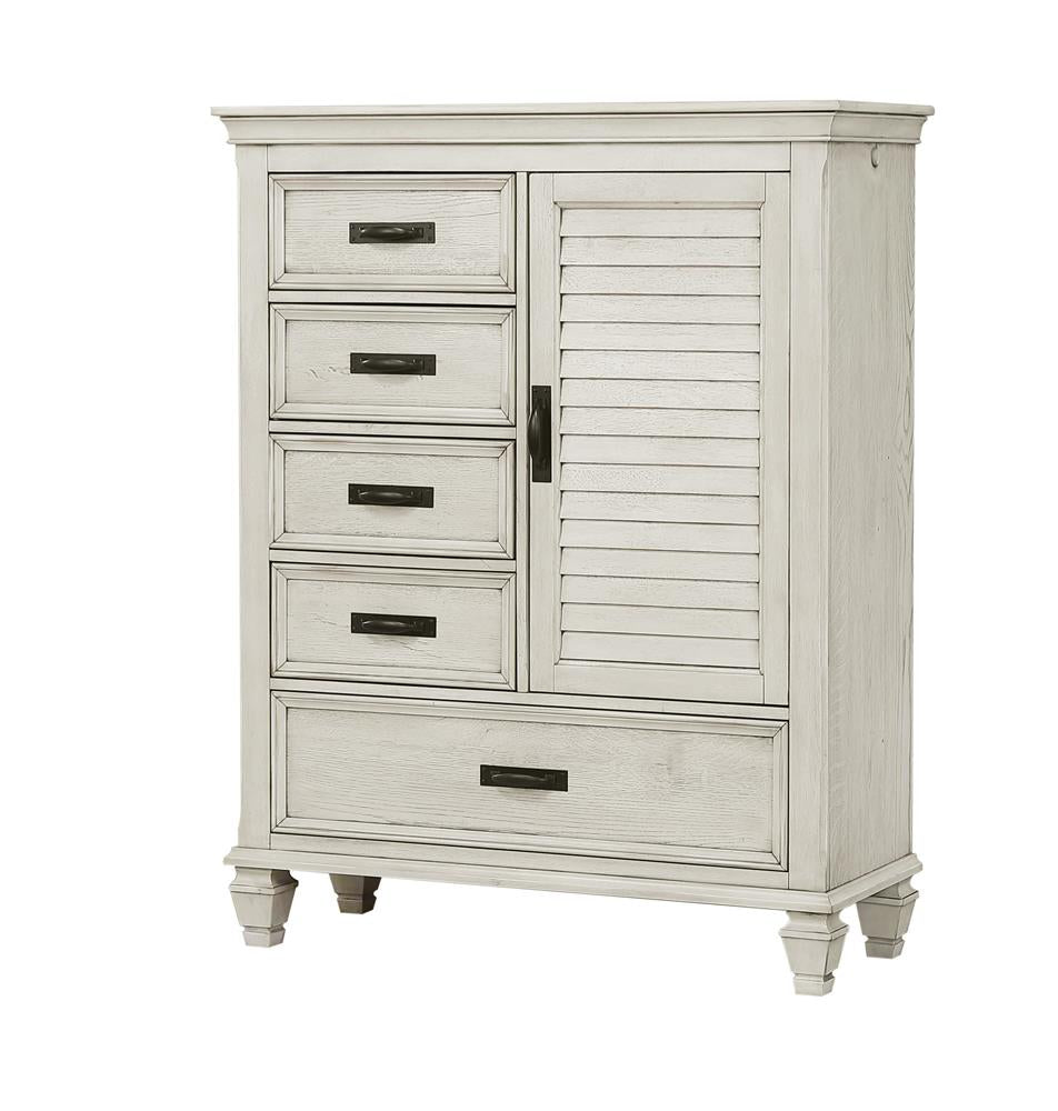 Franco Antique White 5-Drawer Door Chest