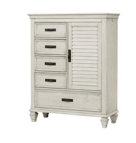 Franco Antique White 5-Drawer Door Chest