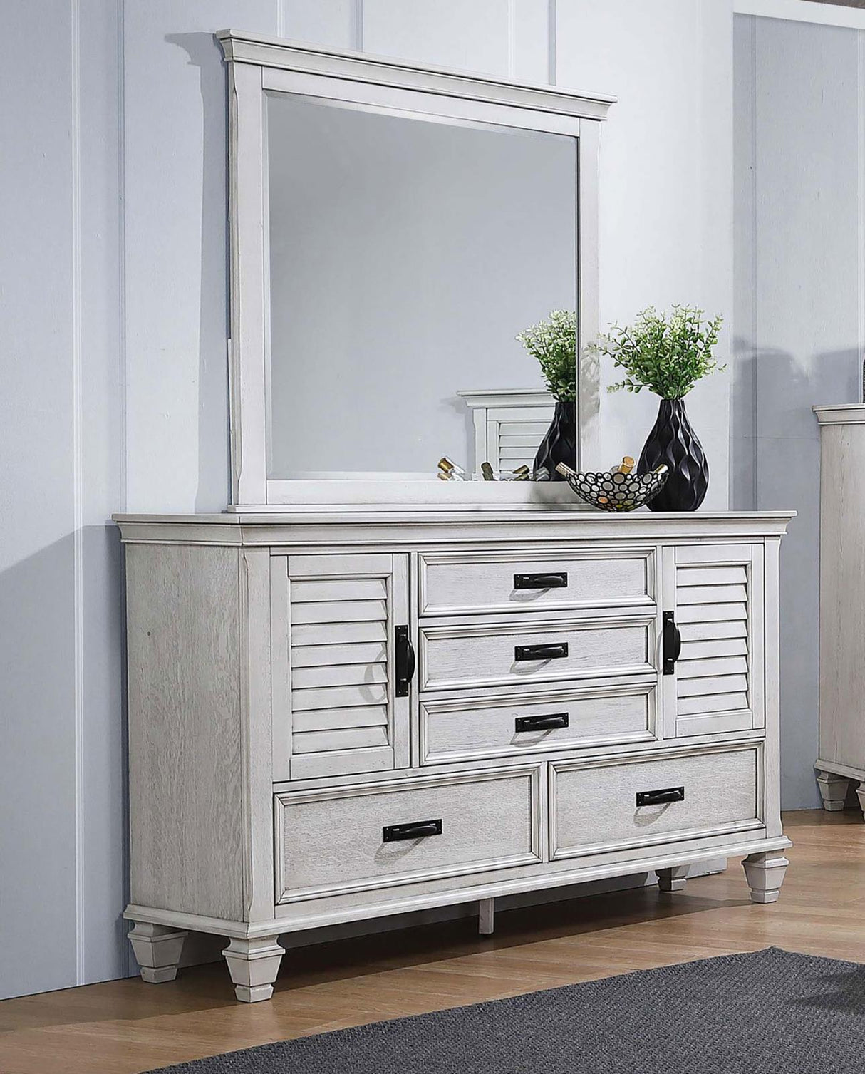 Franco 5-drawer Dresser with Mirror Antique White