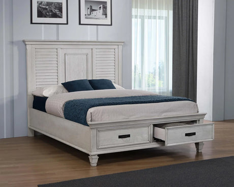 Franco Antique White Eastern King Storage Bed by Coaster at Eve Furniture