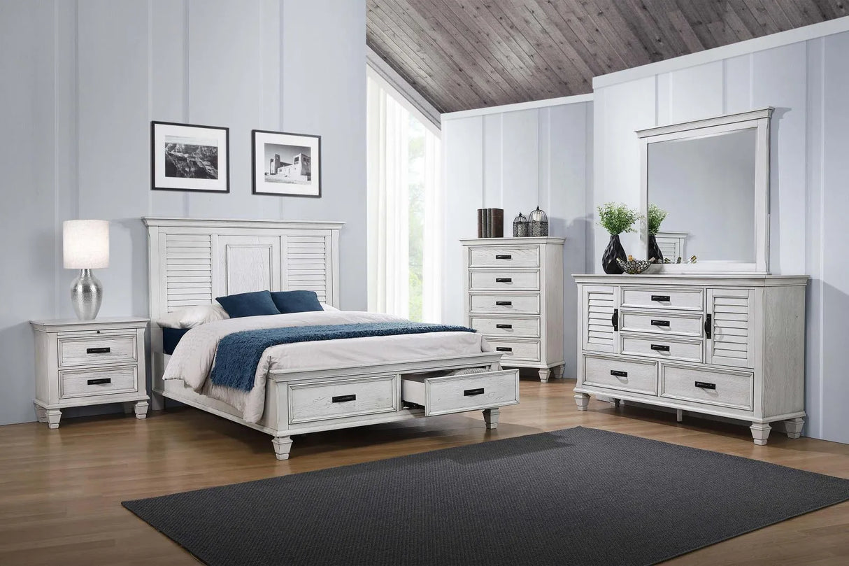Franco Antique White Queen Storage Bed by Coaster at Eve Furniture