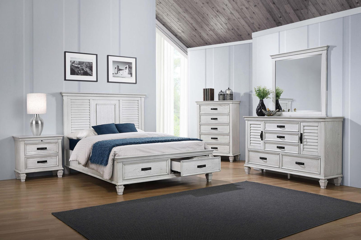 Franco Antique White Storage Platform Bedroom Set