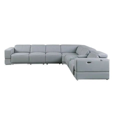 Franco Light Blue 7-Piece 3 Power Reclining Sectional by New Era Innovations at Eve Furniture