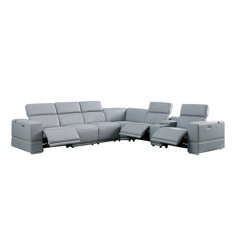 Franco Light Blue 7-Piece 3 Power Reclining Sectional by New Era Innovations at Eve Furniture